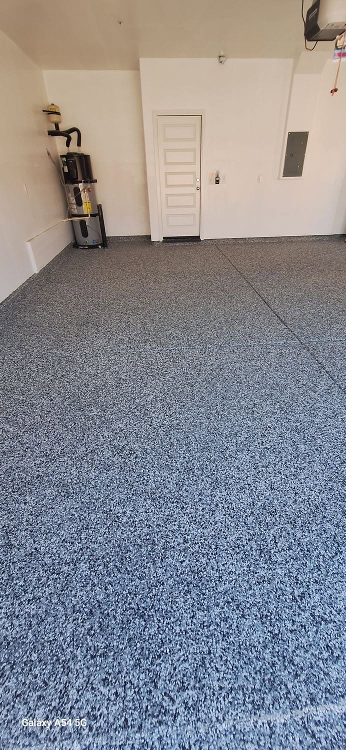 Clean blue epoxy floor finish