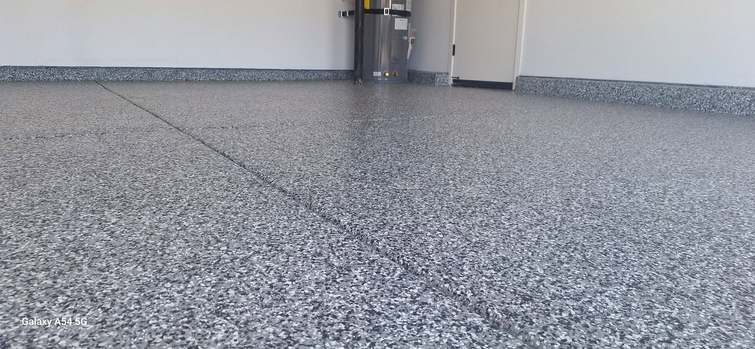 Close-up detail of flake epoxy finish